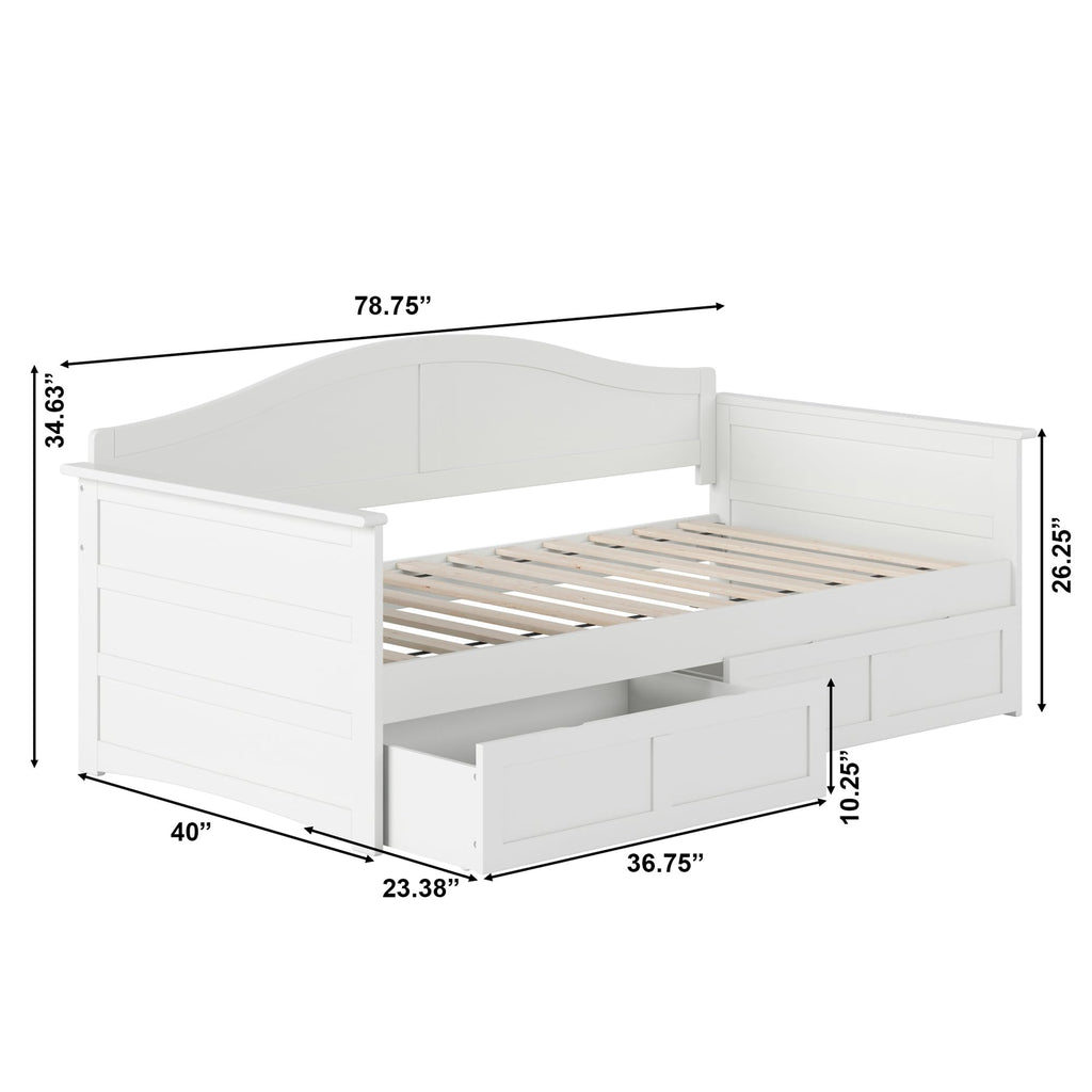 Acadia Twin Wood Daybed with 2 Storage Drawers, White