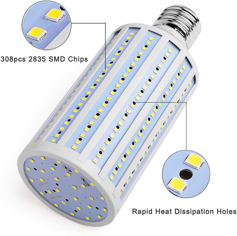 60W LED Corn Light Bulb, Large Mogul E39 Base, 6000-Lumen, 6500K Daylight Cool White,LED Corn Bulb for Large Area