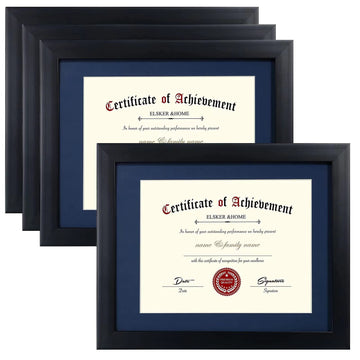 Certificate Frames 8.5 x 11 Black, Fits Diploma 8.5 x 11 with Blue Mat or 11x14 without Mat, Shatter Resistant Glass