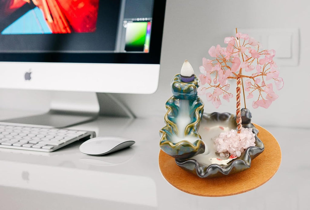 Backflow Incense Holder, Waterfall Incense Burner, Gemstone Money Tree Home Living Room Decorations Office
