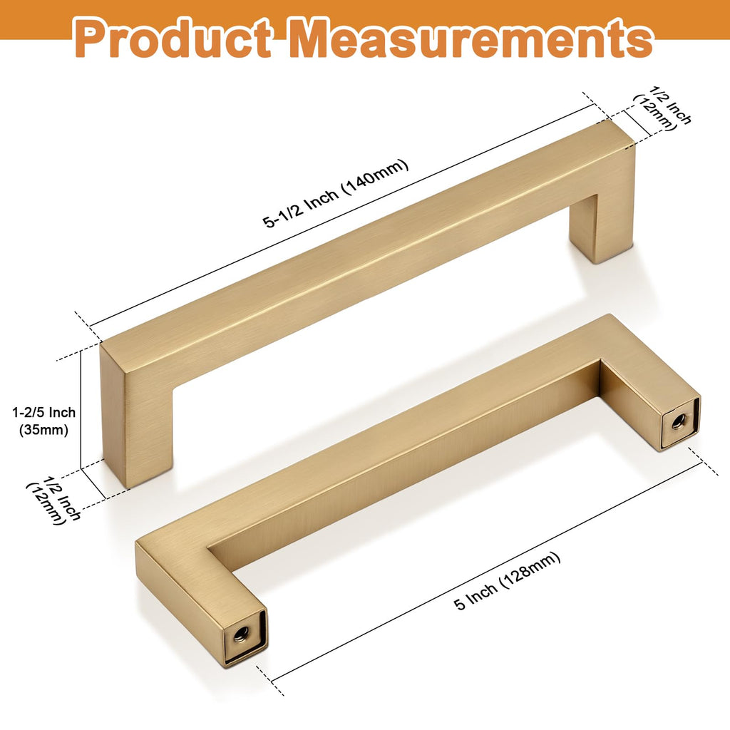 10 Pack 5 Inch (128mm) Hole Center Champagne Bronze Cabinet Pulls Square Kitchen Cabinet Handles Dresser Drawer Pulls