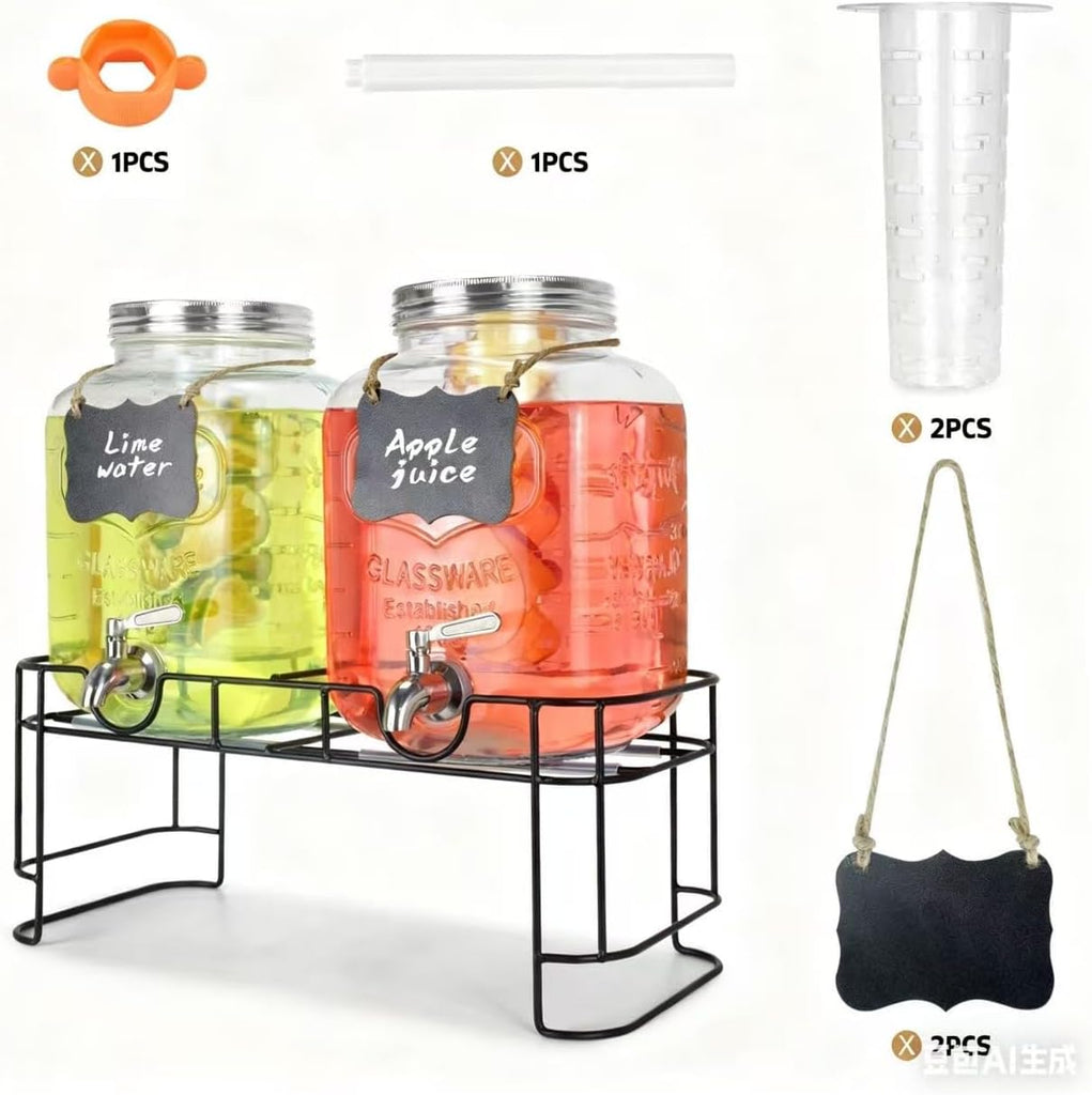 1 Gallon For Parties 2PACK.Beverage Dispenser,Glass Drink Dispenser With Stand And Stainless Steel Spigot 100%