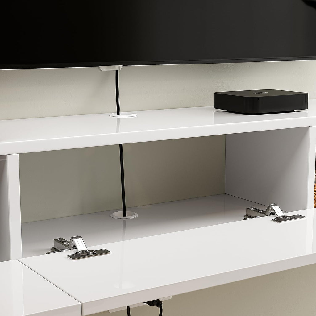 55'' Floating TV Stand, High Gloss Wall Mounted TV Console, White