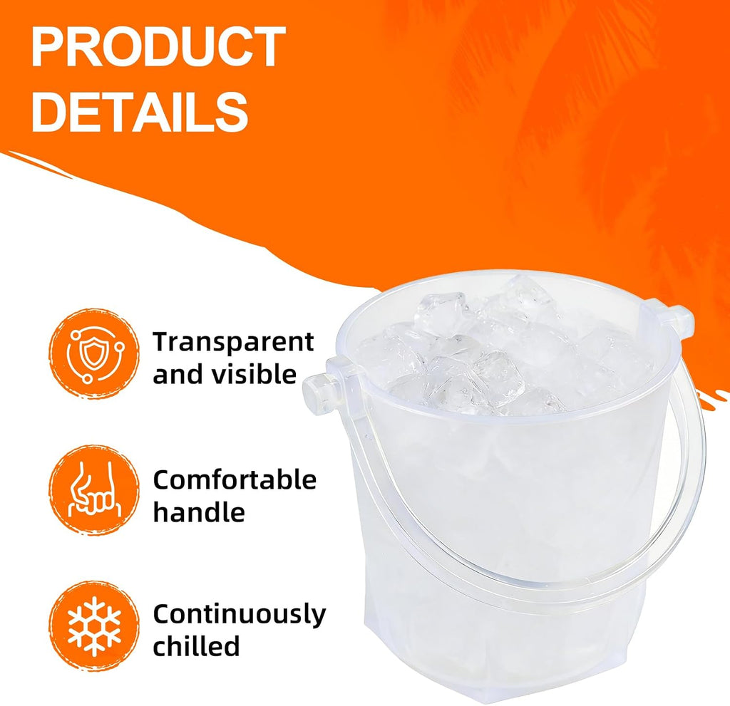 Crystal Ice Bucket with Handle & Tongs-1.1 L Plastic Clear Champagne Ice Buckets for Parties, Beer, Wine, Drinks - Set of 2