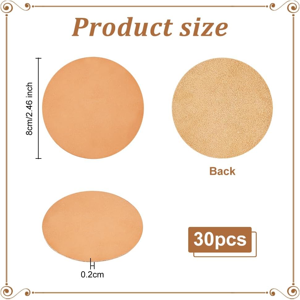 Genuine Leather Coasters 3.1 Inch Peru Round Leather for Coasters 2mm Thick Round Blank Genuine Leather - Set of 30