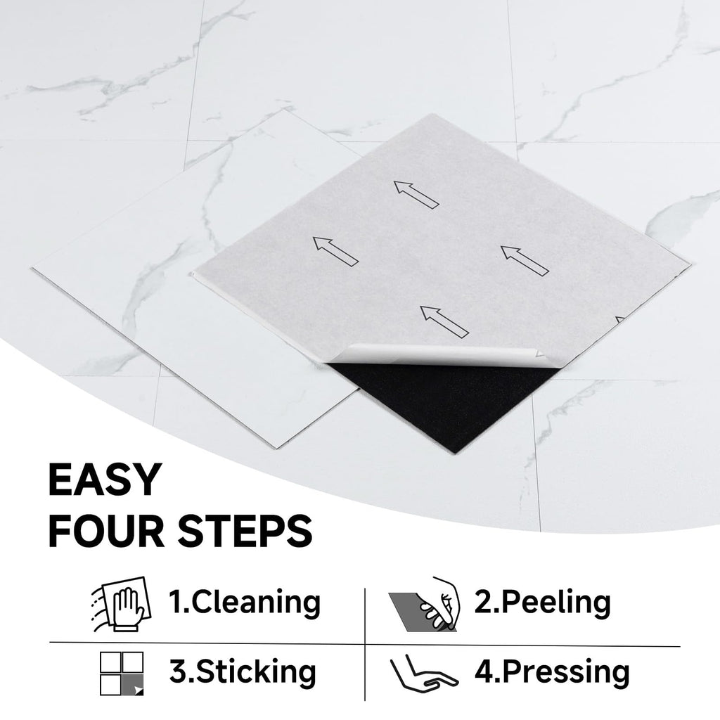 Peel and Stick Vinyl Floor Tiles | White Marble | 30 Tiles
