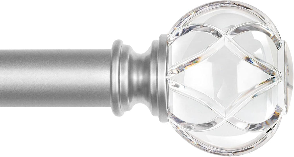 1 Inch Curtain Rod for Windows 32 to 58 Inch(2.6 to 4.8 ft), Silver Telescoping Decorative Drapery Rods with Acrylic