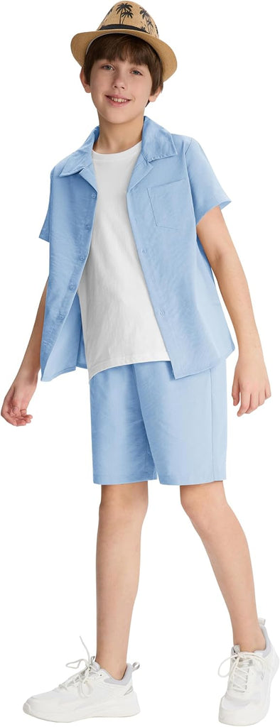 Boys Short 2 Pieces Set Beach Vacation Outfits Texture Set Kids