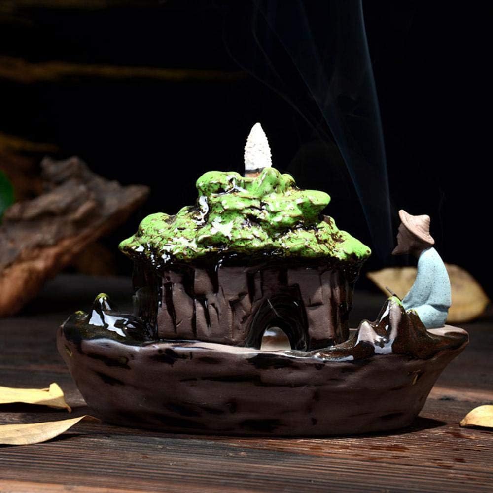 Guilin Scenery Incense Burner, Ceramic Backflow Incense Holder with Incense Cones Decor Yoga - Set of 10