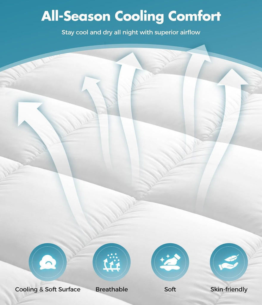 Full Cotton Mattress Topper, Extra Thick Pillow Top Mattress Pad | 100% Pure Cotton Surface, Cooling Plush Bed Cover