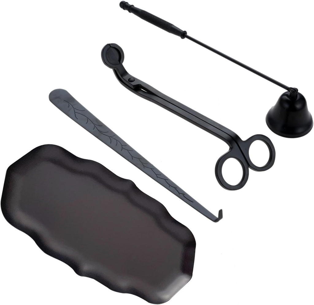 Candle Accessory Set Gift Box, Exquisite Wave Storage Tray Plate Black - Set of 4