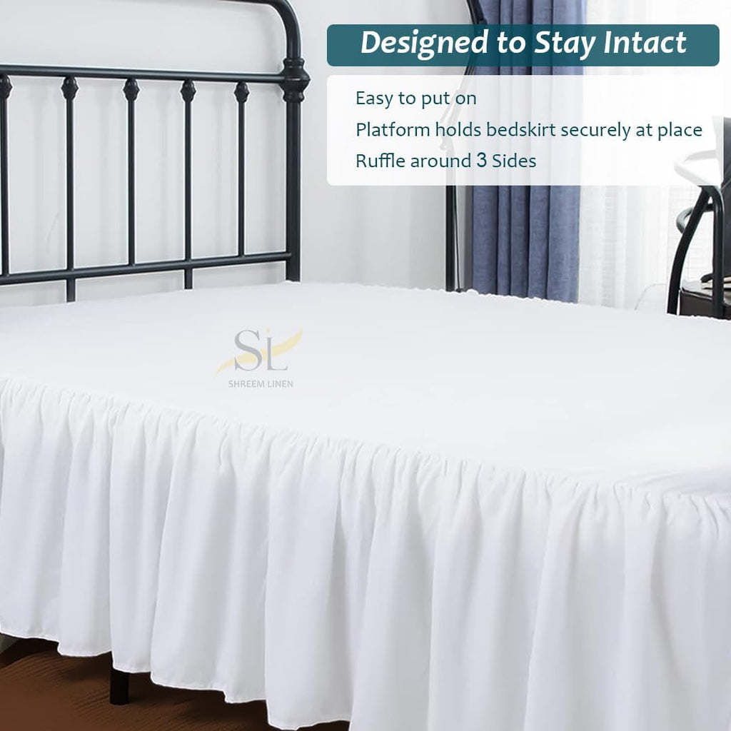 Ruffled Bed Skirt with Split Corners, Gathered Style, 100% Microfiber, 15-Inch Drop, Dust Ruffle Bedskirt with