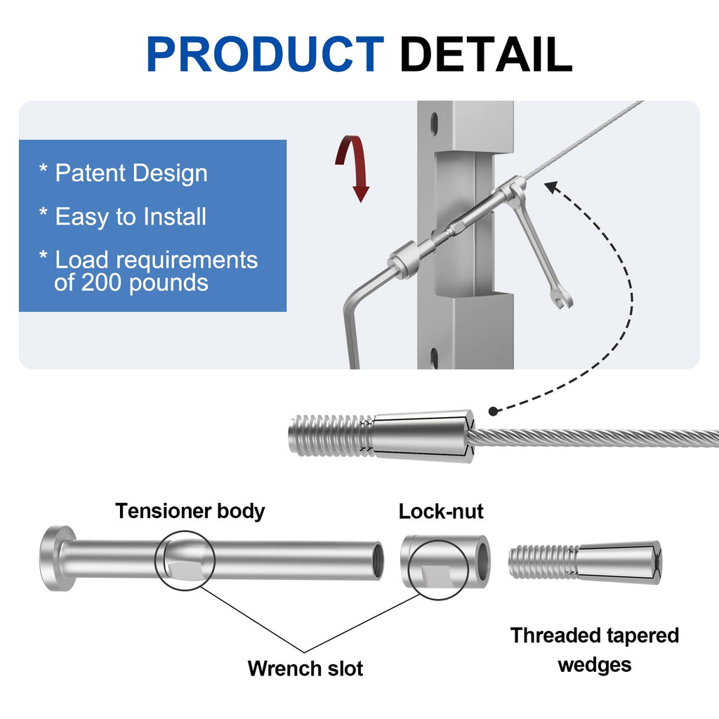 20 Pack 3/16" Swageless Invisible Cable Railing Kits