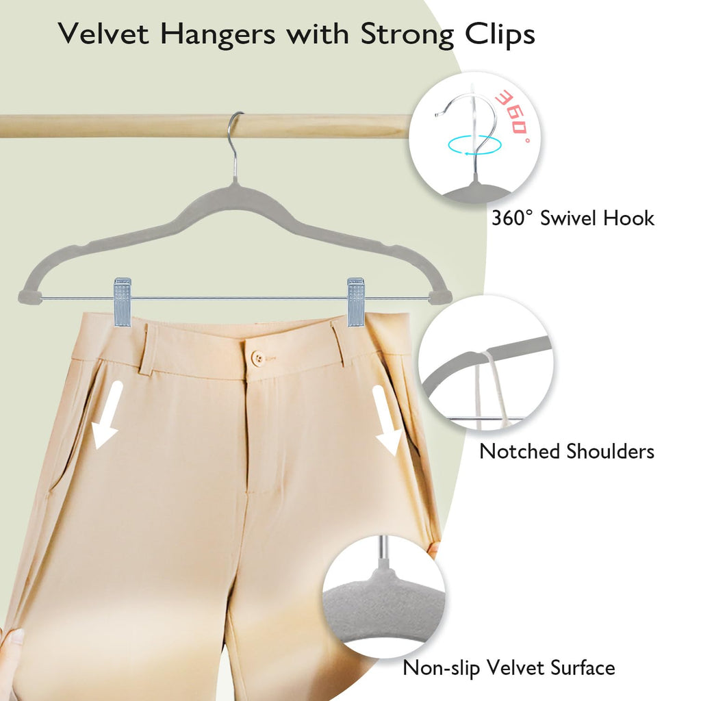 Velvet Pants & Skirt Hangers with Movable Clips 18 Pack Grey