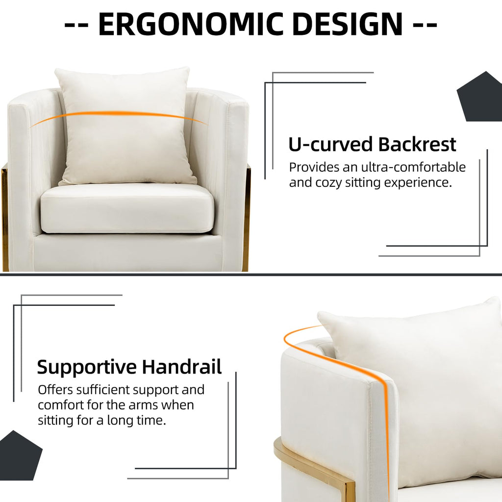 Velvet Accent Barrel Chairs Set of 2, Modern Arm Club Chair Set with Pillow /Bedroom/Guest Reception, Channel Tufted
