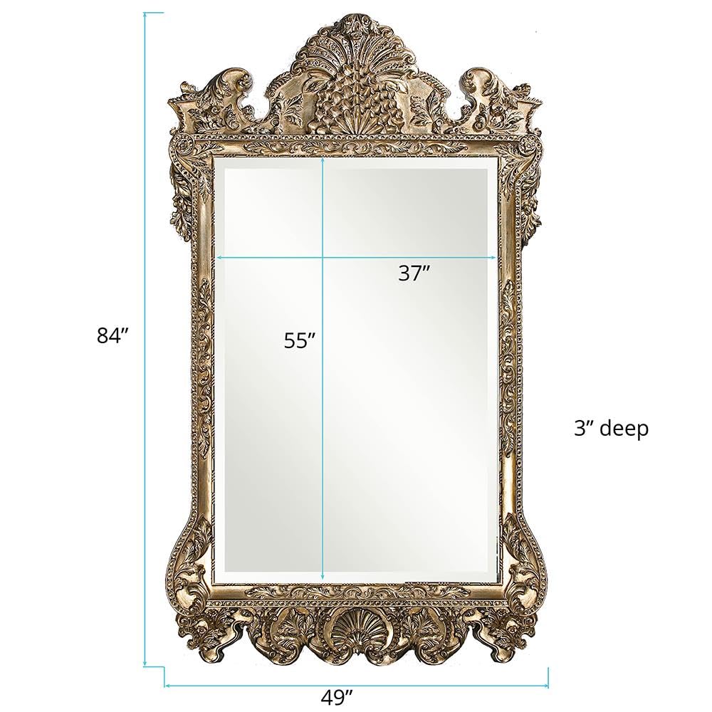 Marquette Antique Oversized Full Length Mirror, Ornate Full Body Standing Floor Mirror, Large Leaning Wall Mirror