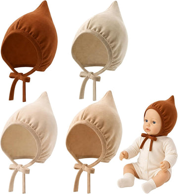 Newborn Baby Bonnet Set, Cotton Infant Hats 0-6 Months, Pack Brown