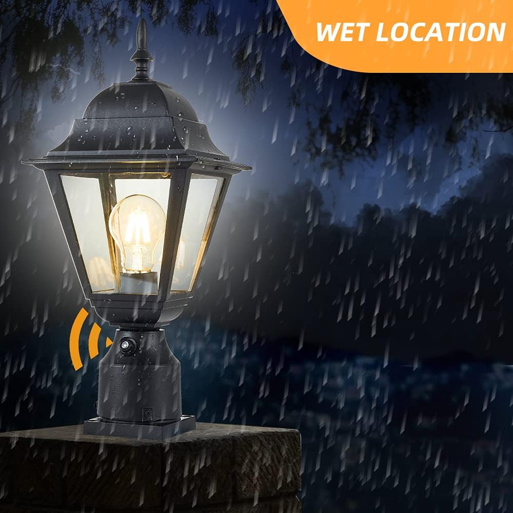 Dusk to Dawn Outdoor Post Light,Waterproof Cast Aluminium Lamp Post Light Fixture,Post Lantern with Pier Mount Base
