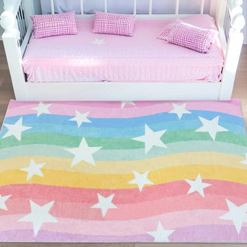 Kids Rug Rainbow Stripes Stars Carpet for Boys Girls Bedroom