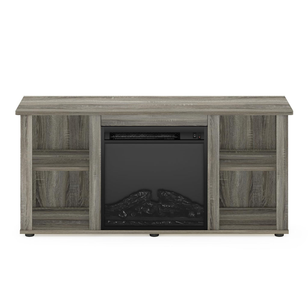 Jensen Fireplace Entertainment Center TV Stand with Open Storage for TV up to 55 Inch, French Oak Grey