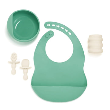 Baby Led Weaning Kit, Piece Essentials Set - Includes Silicone Bib, Suction Bowl, Training Cup & Spoons, BPA-Free &