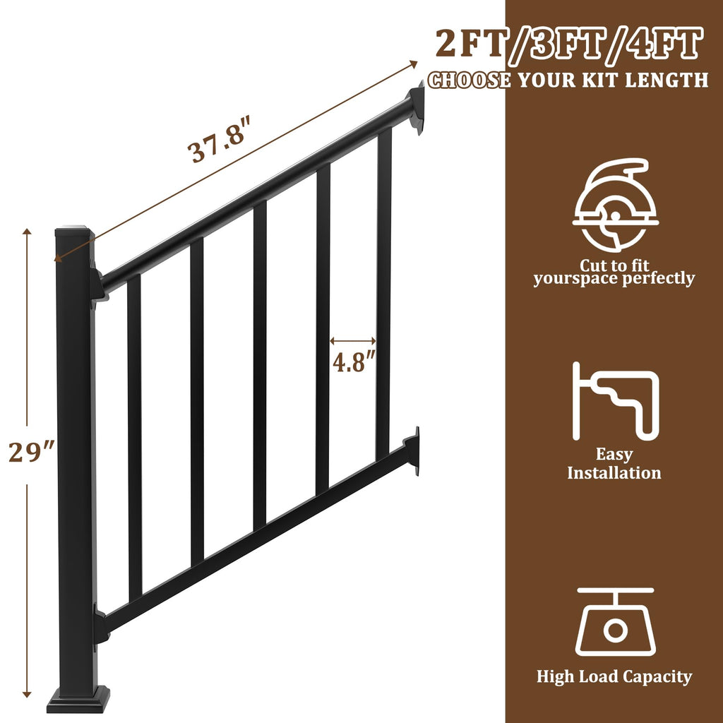 36 in x 3 Ft Modular Black Stainless Steel Stair Railing Kit