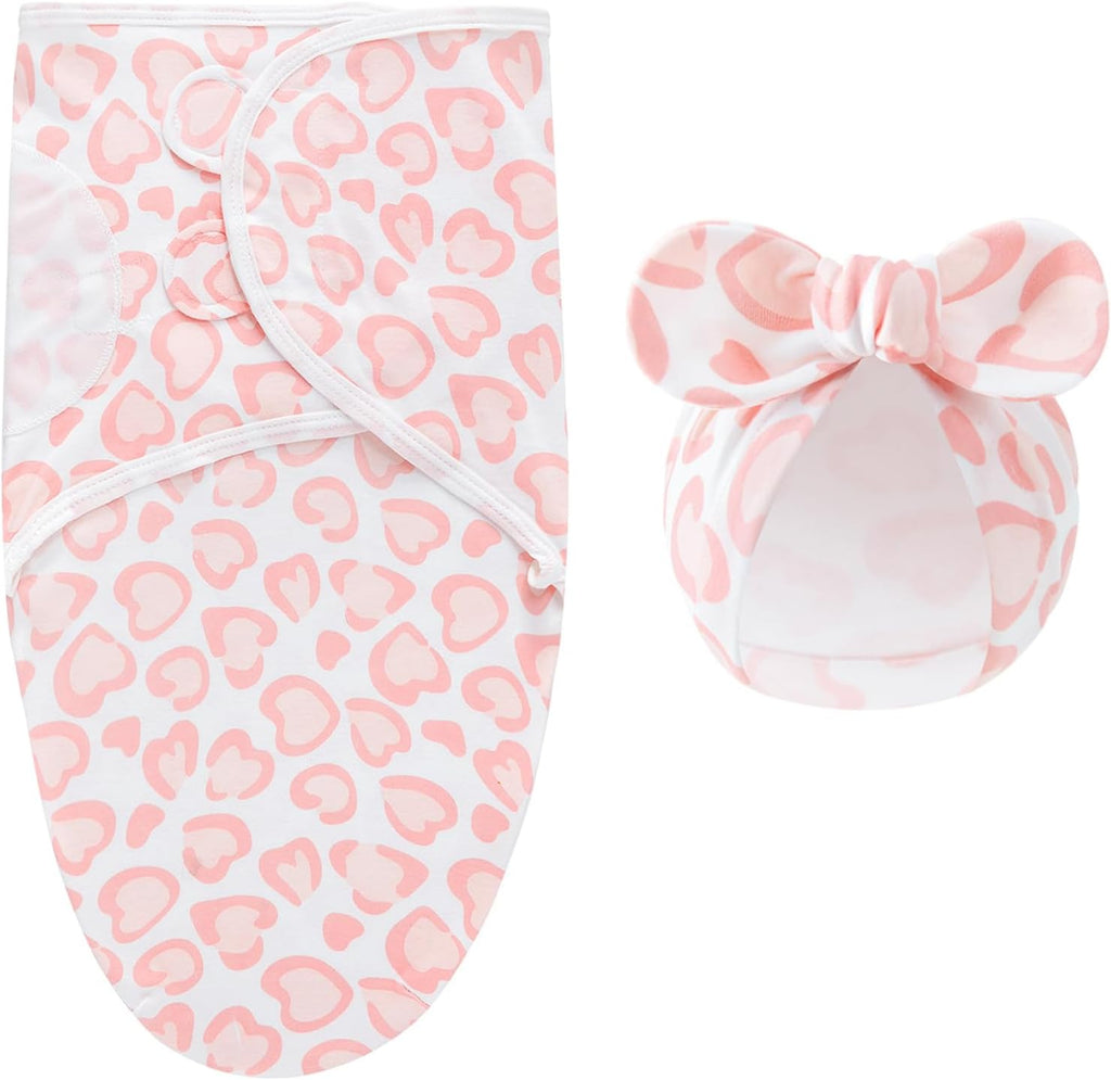 Pack Baby Swaddles for Newborns with Bow Hat Pink/Heart/Tulips