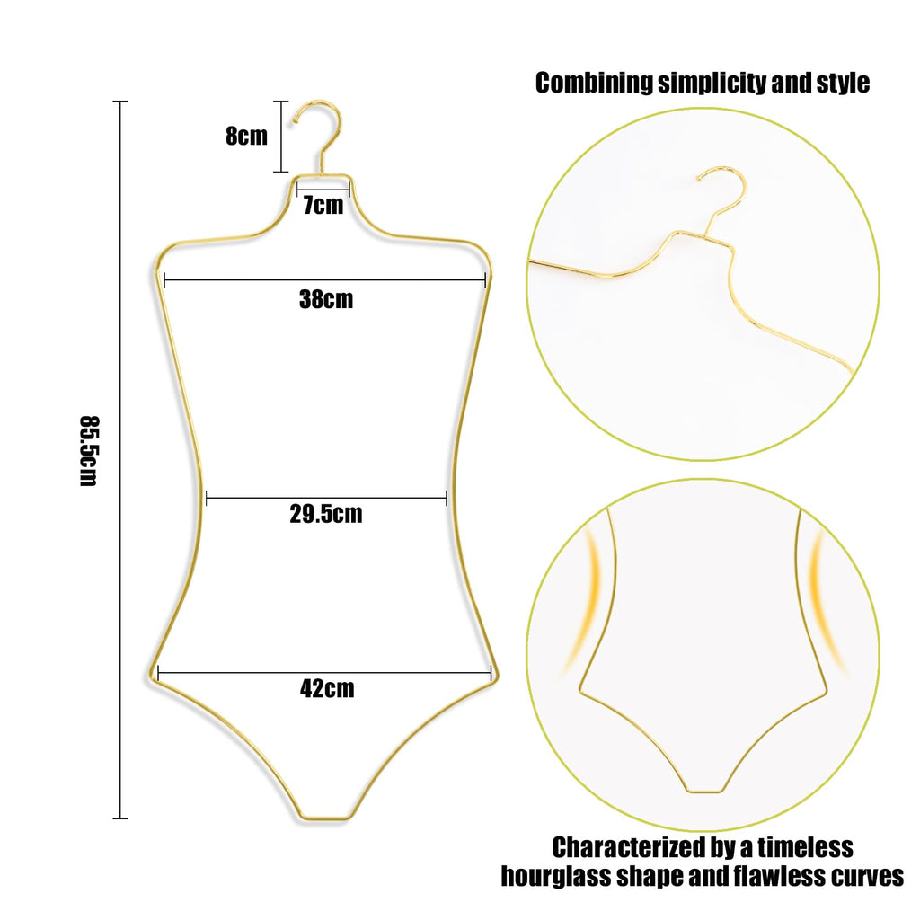 Body Shape Display Clothes Hangers 10 Pack, Luxury Gold Metal Wire Swimsuit and Bikini Hanger, Lingerie Hangers for