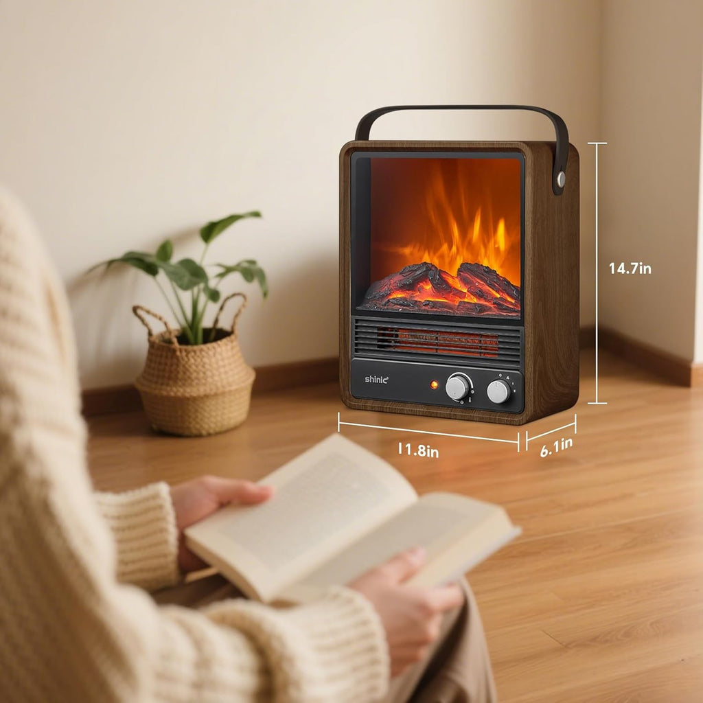 Portable Fireplace Heater, Gift for Christmas, No Smoke&dust(Walnut)