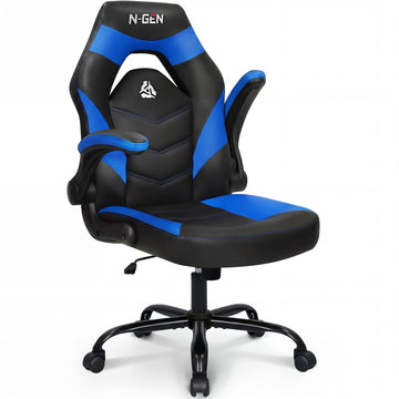 N-GEN Gaming Gaming Chair, Lumbar, PU Leather, Flip-Up Arms, Classic Blue