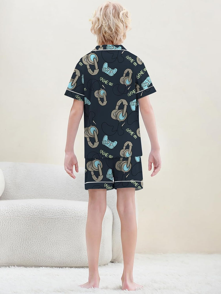 Boys 100% Cotton Pajamas Set Kids Soft Short Sleeve Sleepwear