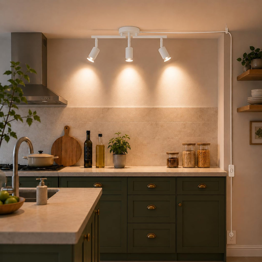 Dimmable Plug in Track Lighting,Plug in Ceiling Light Fixture,White 3 Light Track Light with 16.4' Long Cord,Dimming