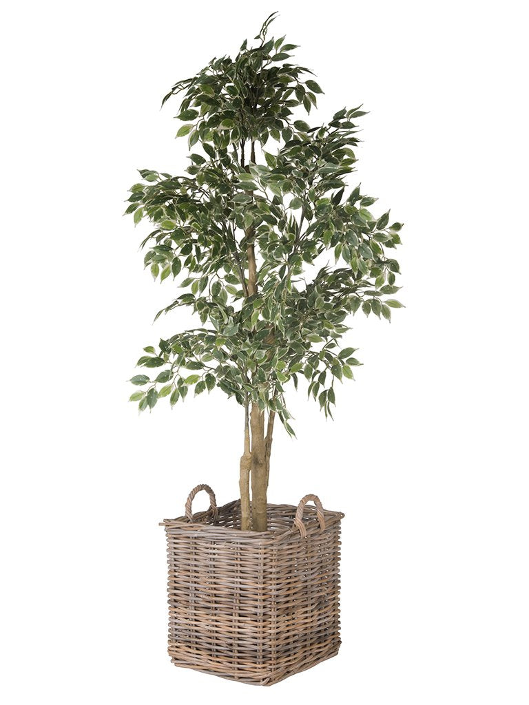 Kobo Square Rattan Decorative Storage Basket and Planter, Medium Size, Gray