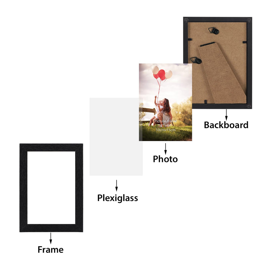 4x6 Picture Frame Set of 15, Black Picture Frames for 4 by 6 Photo