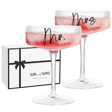 Mr and Mrs Martini Champagne Glass, 8.5oz Ribbed Coupe Glass Set