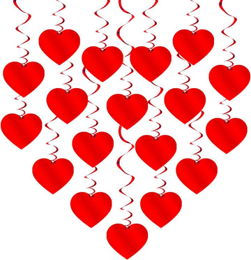 Red Hanging Heart Decorations - Set of 18