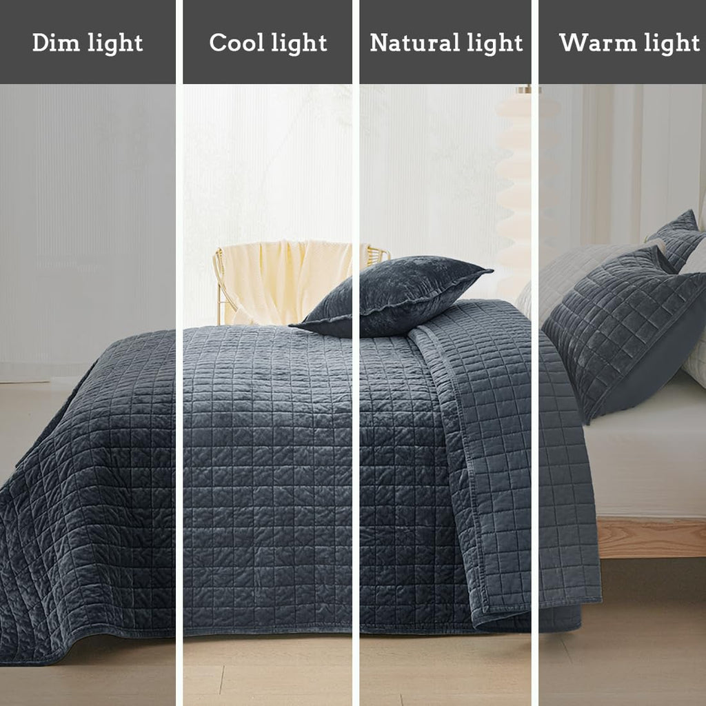 Quilt Set Oversized King Size 120x128 Luxurious Velvet Bedding Sets with 2 Pillow Shams 20x36 3 Pieces Ultra Soft