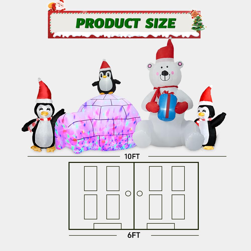Christmas Inflatable Decoration, 10FT Polar Bear Snowball Igloo Lighted Blow Up Christmas Decorations Outdoor with
