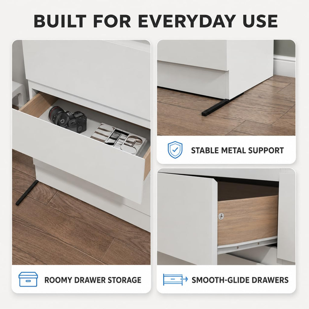 9 Drawer White Dresser with Charging Station Led Lights