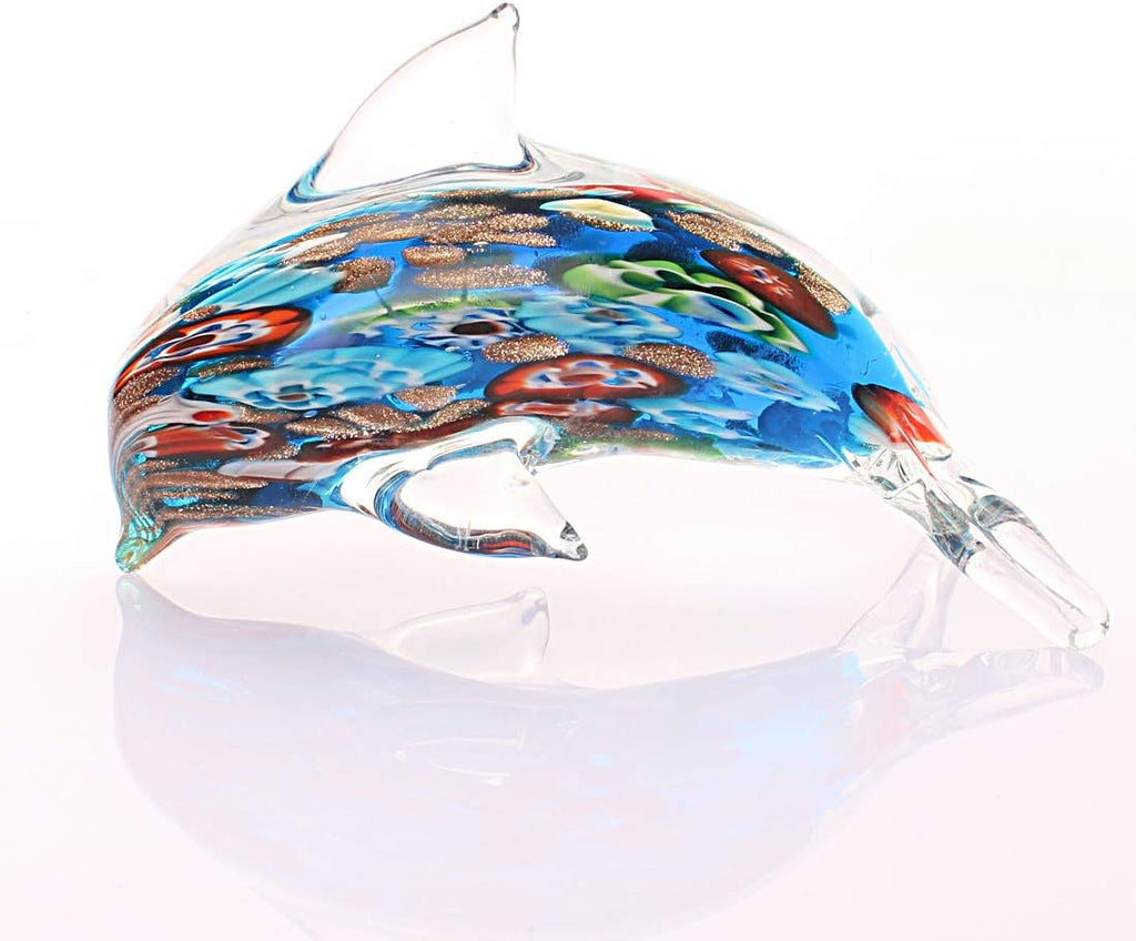 Glass Dolphin Figurine Blown Sea Animal Sculpture Statue Paperweight Gift Collectible Home Desk Decoration Ornaments