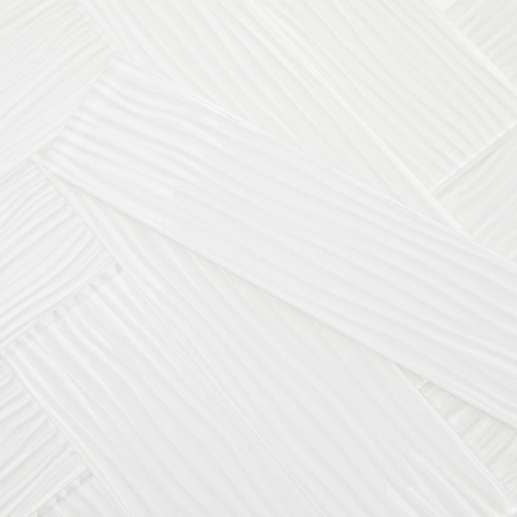 White Glass Subway Tile, Water Wave Glass for Shower Bathroom Kitchen Backsplash Wall, 3 x 12 Inch, 4 Sq.Ft.
