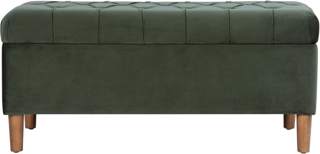 40" Ainsley Button Tufted Storage Bench - Loden Green Velvet