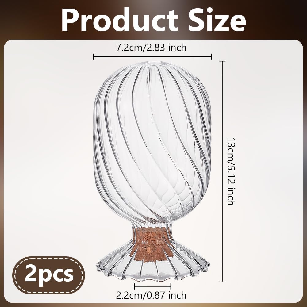 Glass Helix Match Holder Matches Cloche 5" Clear Decorative Match Holder Jar Small Items Beads Container Kitchen - Set of 2
