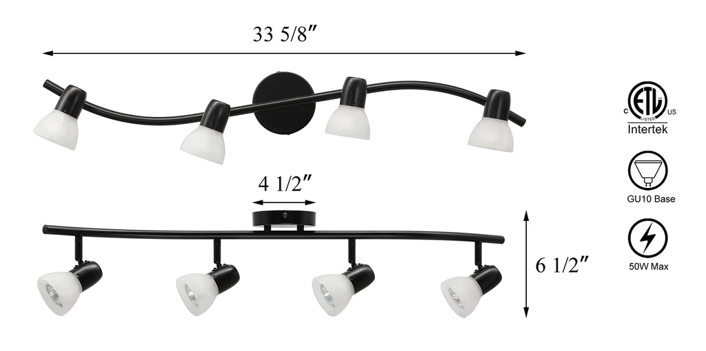 4 Light Black Curved Track Lights Ceiling