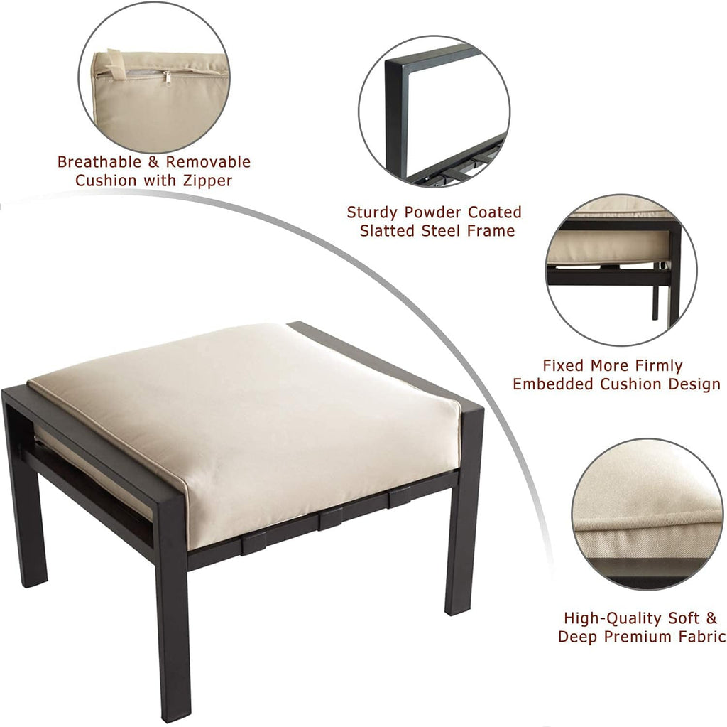Ottoman Outdoor Footstool with 4.3 Cushion Small Seat All Weather Metal Furniture for Deck Poolside Yard, Grey