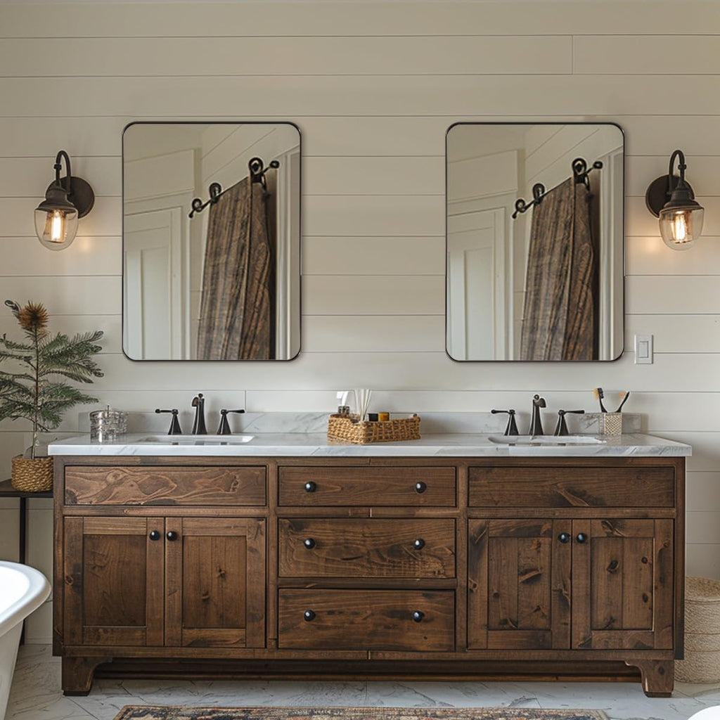 Wall Mirror, 20"x28"Brushed Bronze Bathroom Mirror, Rounded Rectangle Mirror in Premium Stainless Steel Metal Frame