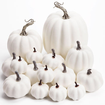 16 PCS White Fake Pumpkins for Decorating, Faux Pumpkins