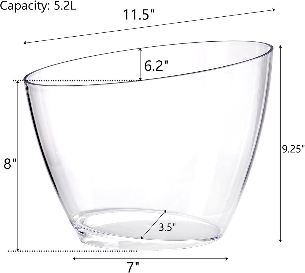 Acrylic Ice Bucket, 5.2L Clear Plastic Champagne Wine Bucket Chiller, Oval Bar Ice Cooler Container, Food - Set of 2