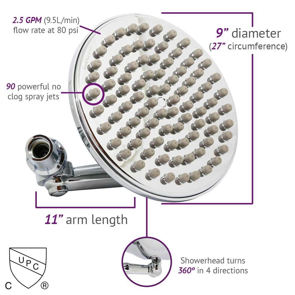 9" Polished Chrome Rainfall Showerhead - Ceiling & Wall Mount