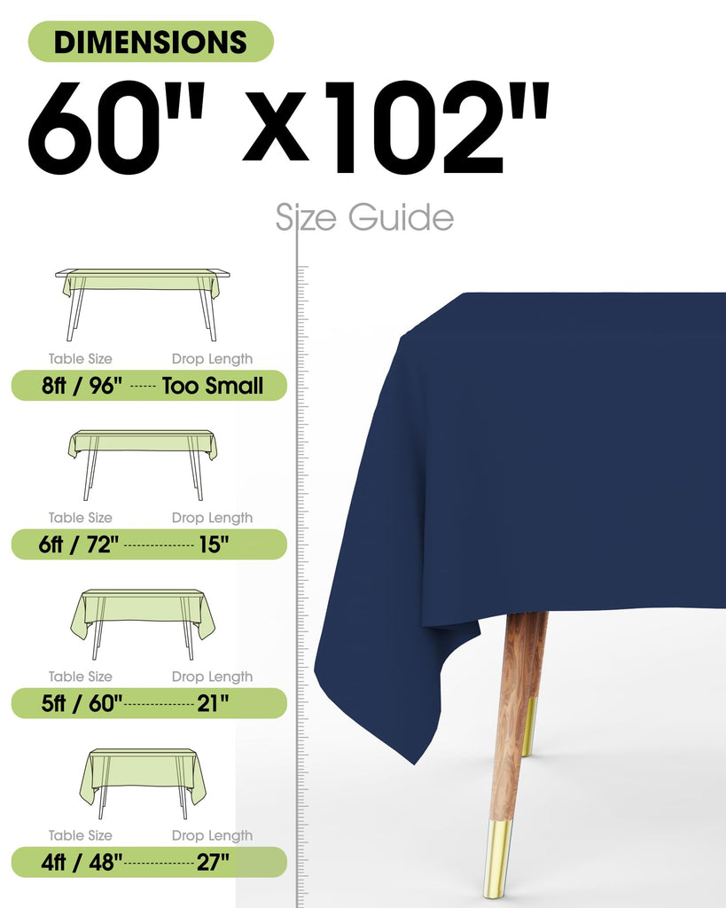 Polyester Tablecloth 60" x 102" Reusable Washable 2 Pack Navy Blue